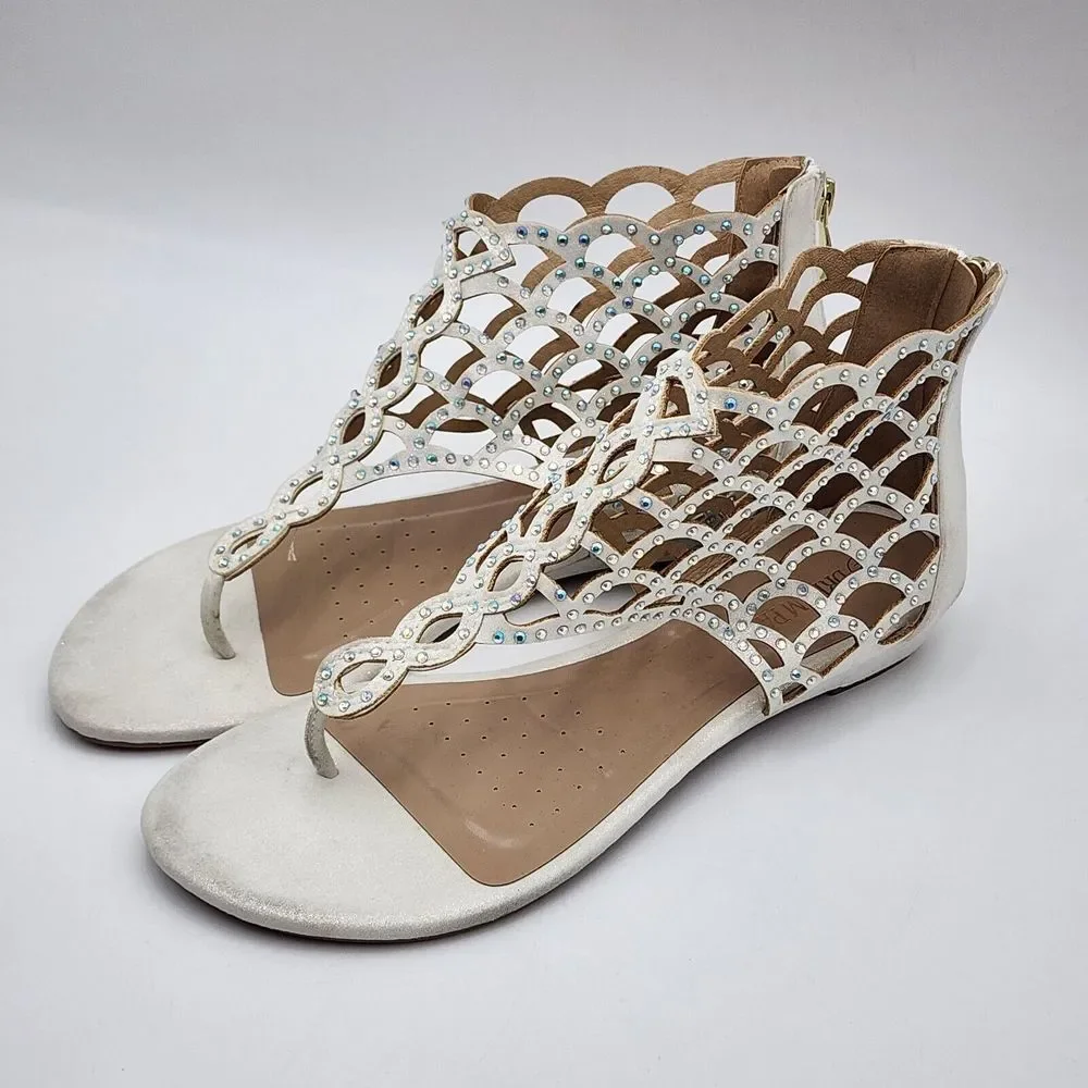 Women Rhinestones Flats Sandals Flip Flops Beach Summer‎ Sandals Size 10